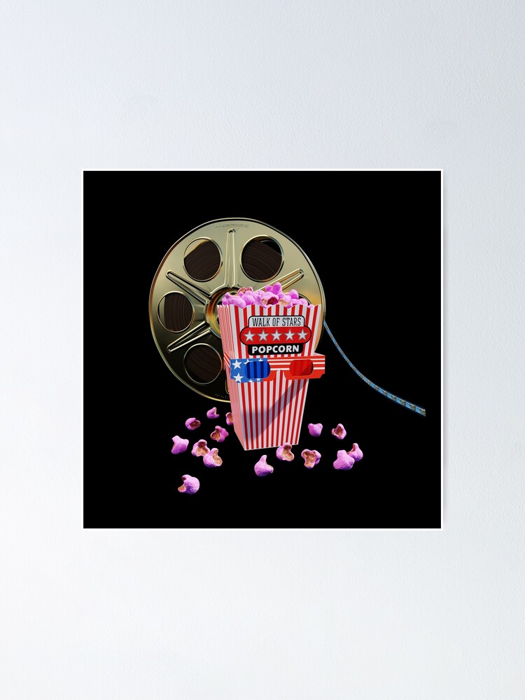 3D Movie Reel and Pink Candy Popcorn  Poster for Sale by PopAlien