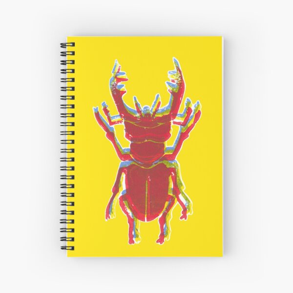 Stag Beetle Tricolore lino cut on yellow background Spiral Notebook