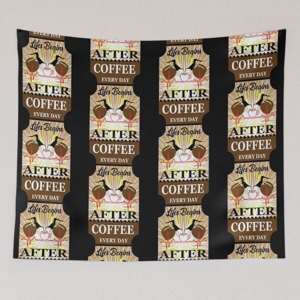 Item preview, Lifes begins after cup of coffee every day drawing quote for coffee lover novelty gifts. designed and sold by TIXLIFE.