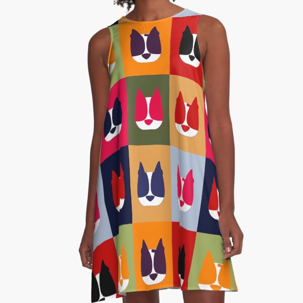 Pop Art Puppy Print A-Line Dress