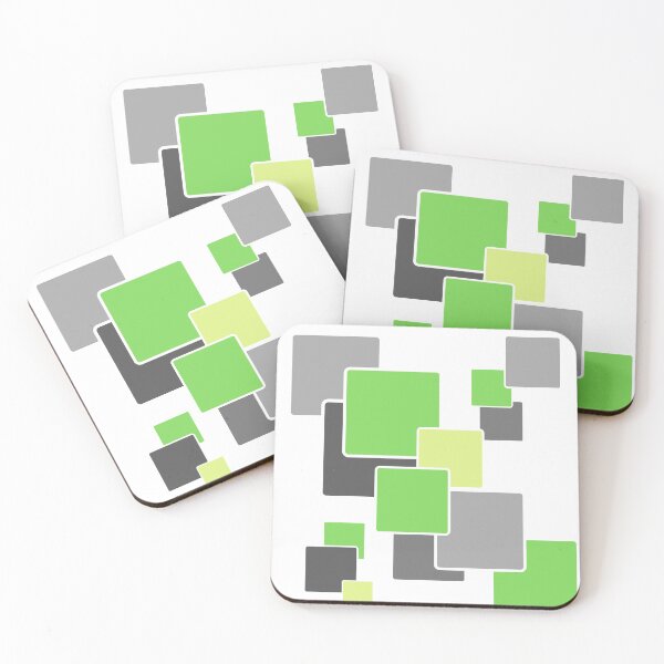 Item preview, repeating square pattern design,different sizes of squares,different colors used,shades of greens and greys,dark green and lemon green,simple repeating design,overlaping squares,mood describing designed and sold by Urban Binge.