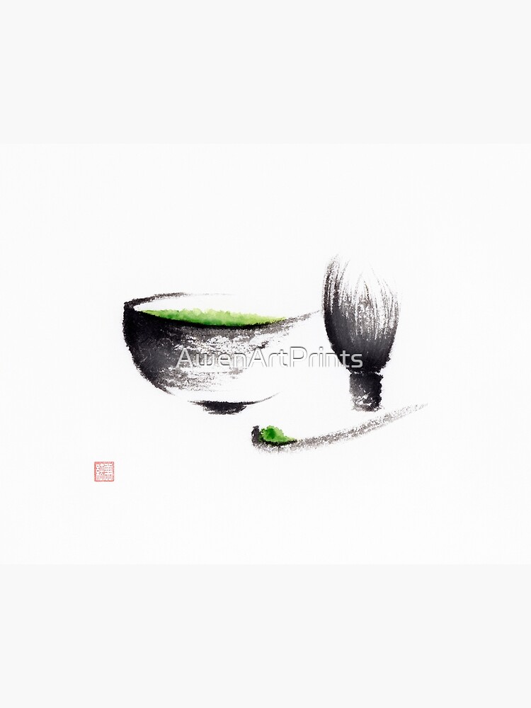 Zeremonielle Matcha Set Stillleben Sumi E Japanische Tuschemalerei Kunstdruck Grusskarte Von Awenartprints Redbubble