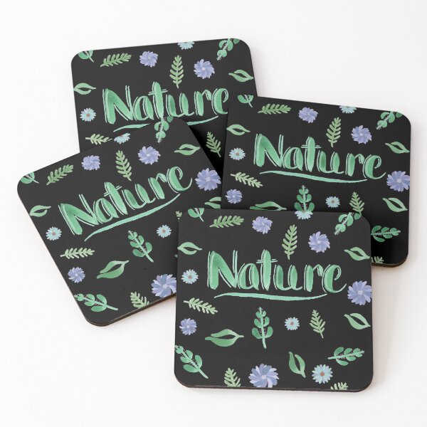 Item preview, Green Watercolor Brush Lettering - Nature with Leaves and Flowers on Black designed and sold by Karen McFarland.