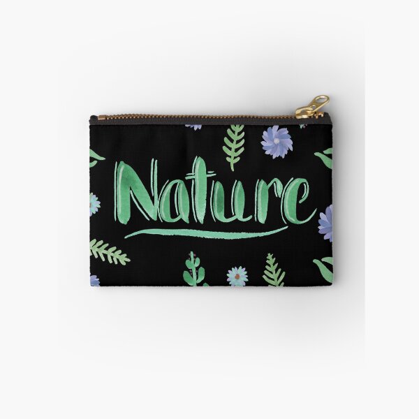 Item preview, Green Watercolor Brush Lettering - Nature with Leaves and Flowers on Black designed and sold by Karen McFarland.