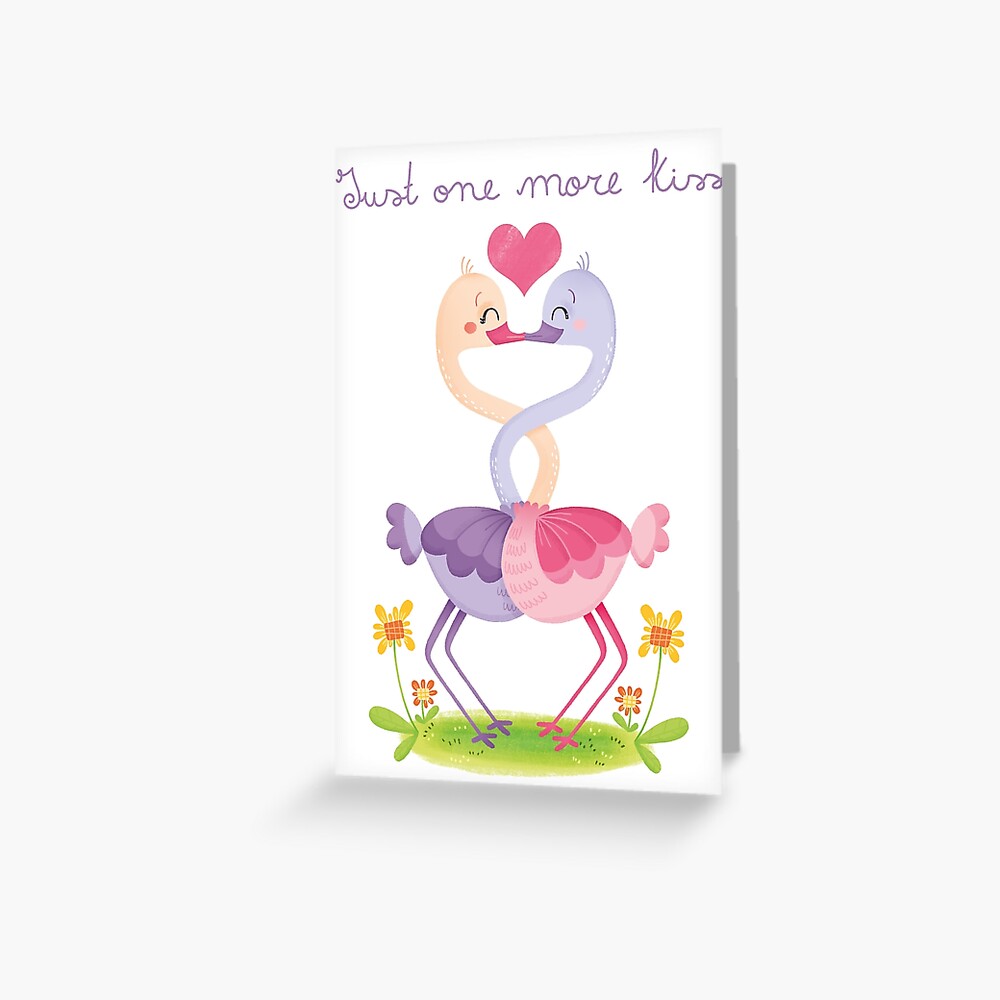 Just One More Kiss Ostrich Illustration Greeting Card By Gnoppoletta Redbubble