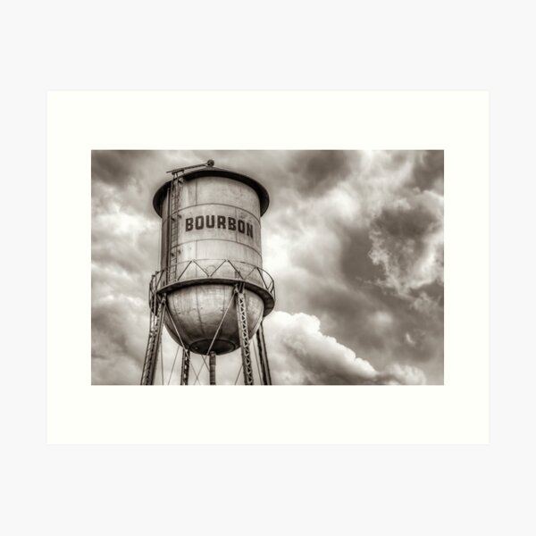 Item preview, Bourbon Water Tower Whiskey Barrel With Clouds - Sepia Edition designed and sold by Gregory Ballos.