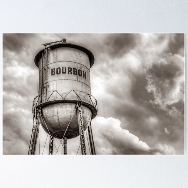 Item preview, Bourbon Water Tower Whiskey Barrel With Clouds - Sepia Edition designed and sold by Gregory Ballos.