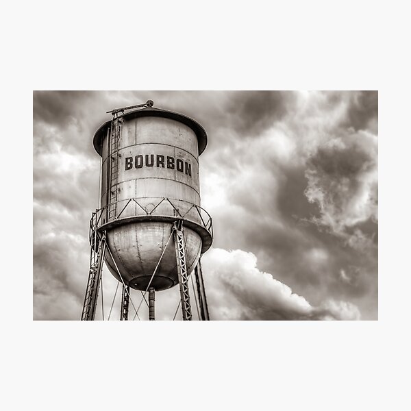 Item preview, Bourbon Water Tower Whiskey Barrel With Clouds - Sepia Edition designed and sold by Gregory Ballos.