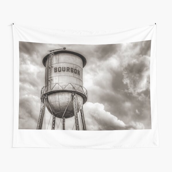 Item preview, Bourbon Water Tower Whiskey Barrel With Clouds - Sepia Edition designed and sold by Gregory Ballos.