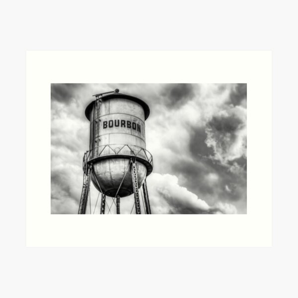 Item preview, Bourbon Water Tower Whiskey Barrel With Clouds - Monochrome Edition designed and sold by Gregory Ballos.