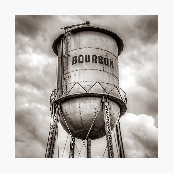 Item preview, Bourbon Sepia Whiskey Water Tower Barrel and Cloudy Skies designed and sold by Gregory Ballos.