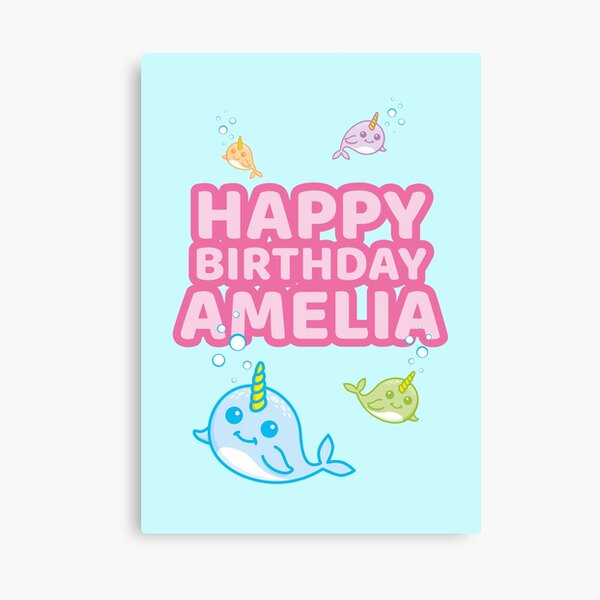 Impression Sur Toile Joyeux Anniversaire Ava Narwhal Licorne De La Mer Design Par Ltfrstudio Redbubble