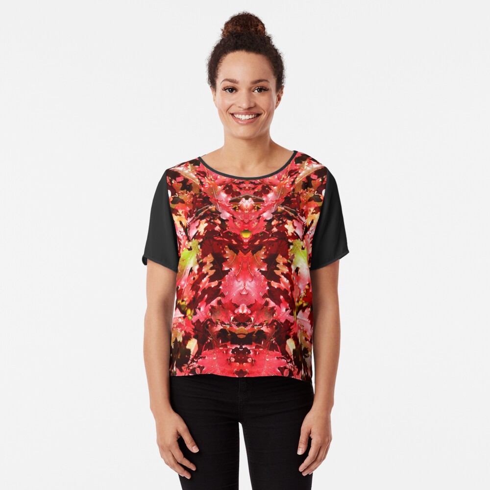 Autumn Oak Leaves Chiffon Top