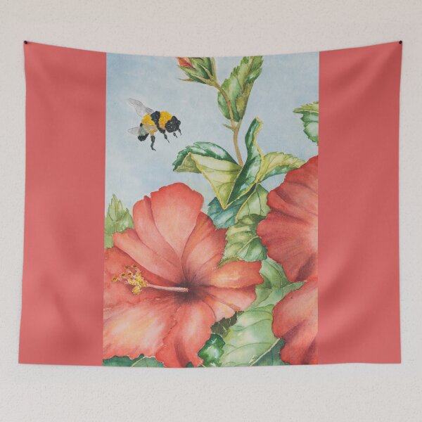 Aperçu de l'œuvre Bumble Bee & amp; Fleurs d'Hibiscus - Carolyn Masters créée et vendue par Carolyn  Masters.