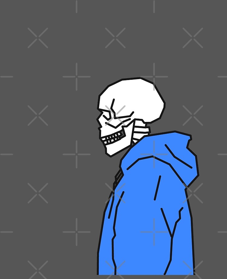 Skeleton with store blue hoodie