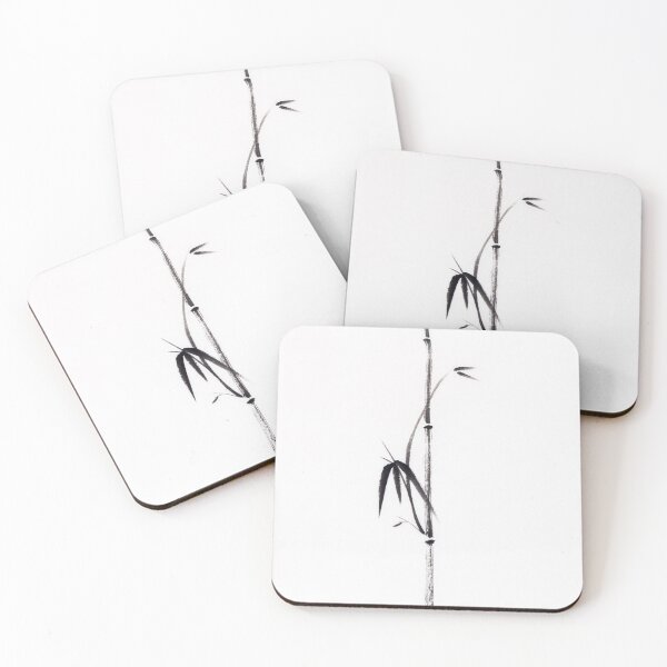 Item preview, Minimalistic bamboo branch with leaves sumi-e ink painting on white art print designed and sold by AwenArtPrints.