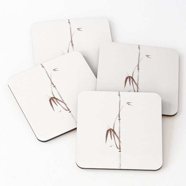 Item preview, Minimalistic bamboo branch with leaves sumi-e artwork brown on light beige art print designed and sold by AwenArtPrints.