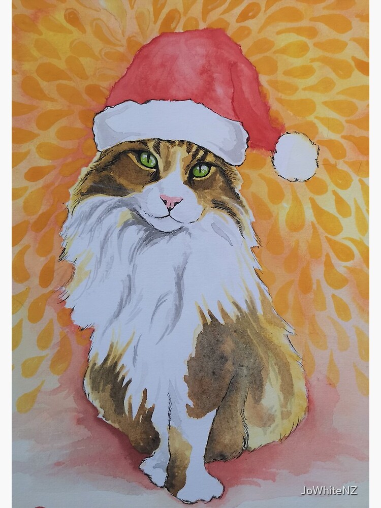 Carte De Vœux Santa Claws Maine Coon Dans Un Bonnet De Noel Aquarelle Par Jowhitenz Redbubble