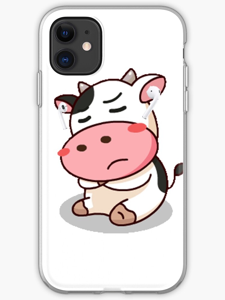 Funda Y Vinilo Para Iphone Vaca Animada Con Airpods De Didyoujustnut Redbubble