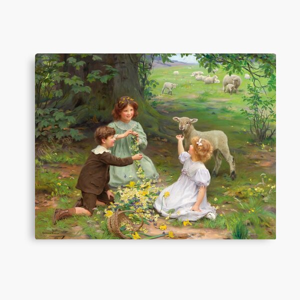 Arthur John Elsley - The Joy of Spring - Children Playing in Field with a Lamb Canvas Print