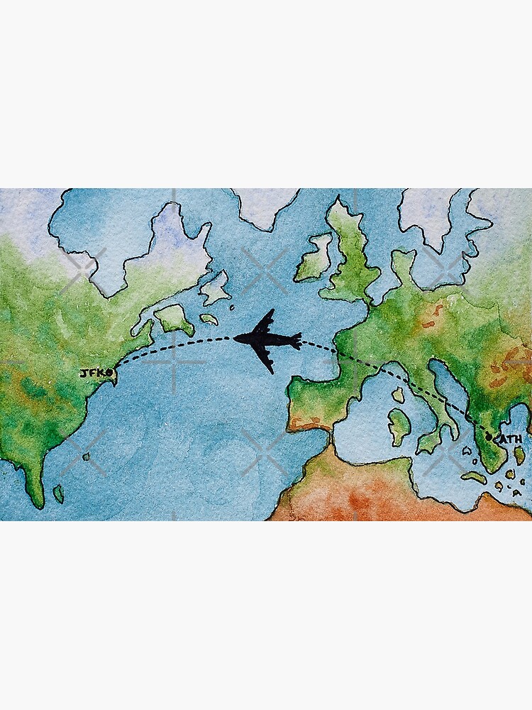 "World traveler Athens to New York flight map painting" Poster by