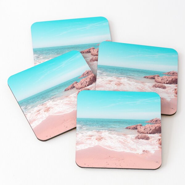 Item preview, Transcending Reality - Rocky Beachscape in Coral Pink and Turquoise designed and sold by Georgia Mizuleva.