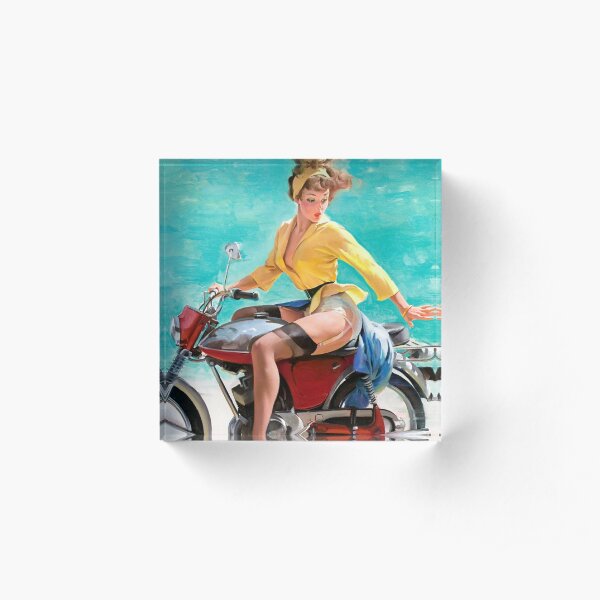 Motorcycle Pinup Girl Acrylic Block