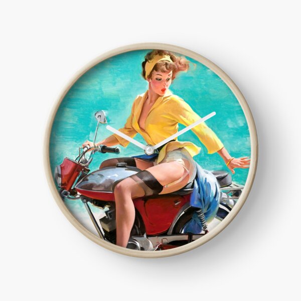 Motorcycle Pinup Girl Clock