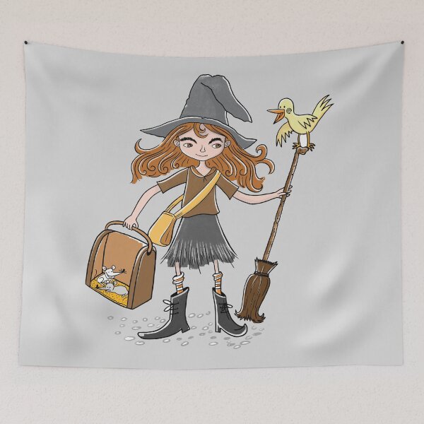 Item preview, Just a little witch off to school with her mice and bird designed and sold by jasmineberry.