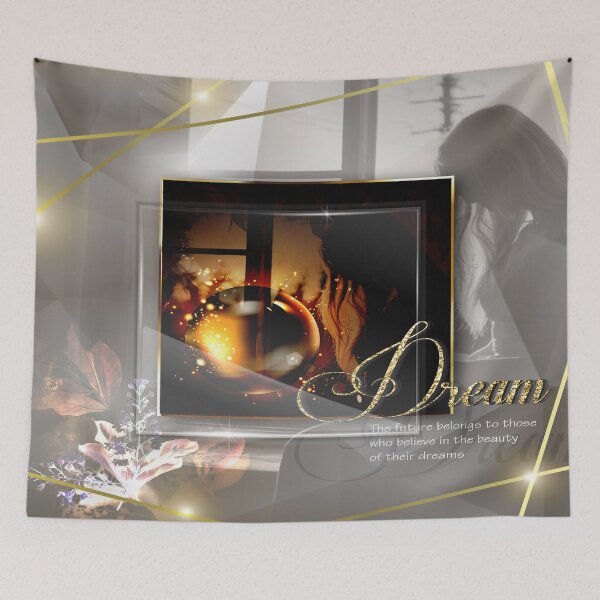 Item preview, gold light line dream and sun shine bright with beautiful woman beside meditation in digital art designed and sold by Aljawhara Design.