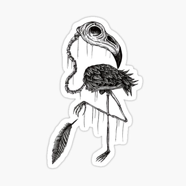 Bone animals: Flamingo, Absurd Art Sticker