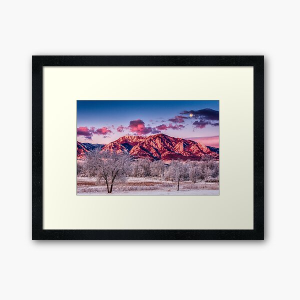 Full Moonset Over The Foothills Framed Art Print
