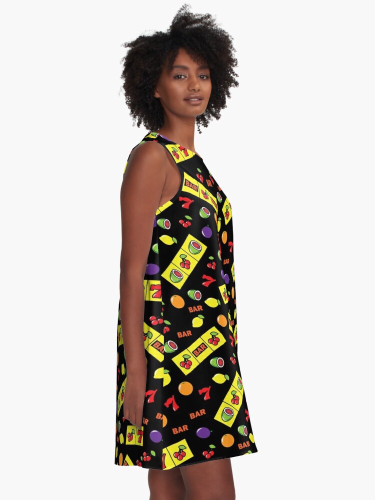 Alternate view of Casino Lucky Slots Cherry Melon Lemon Fruit Pattern A-Line Dress