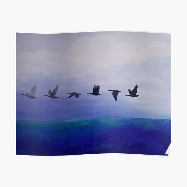 Geese, Blue. Handpainted acrylic on cotton Poster