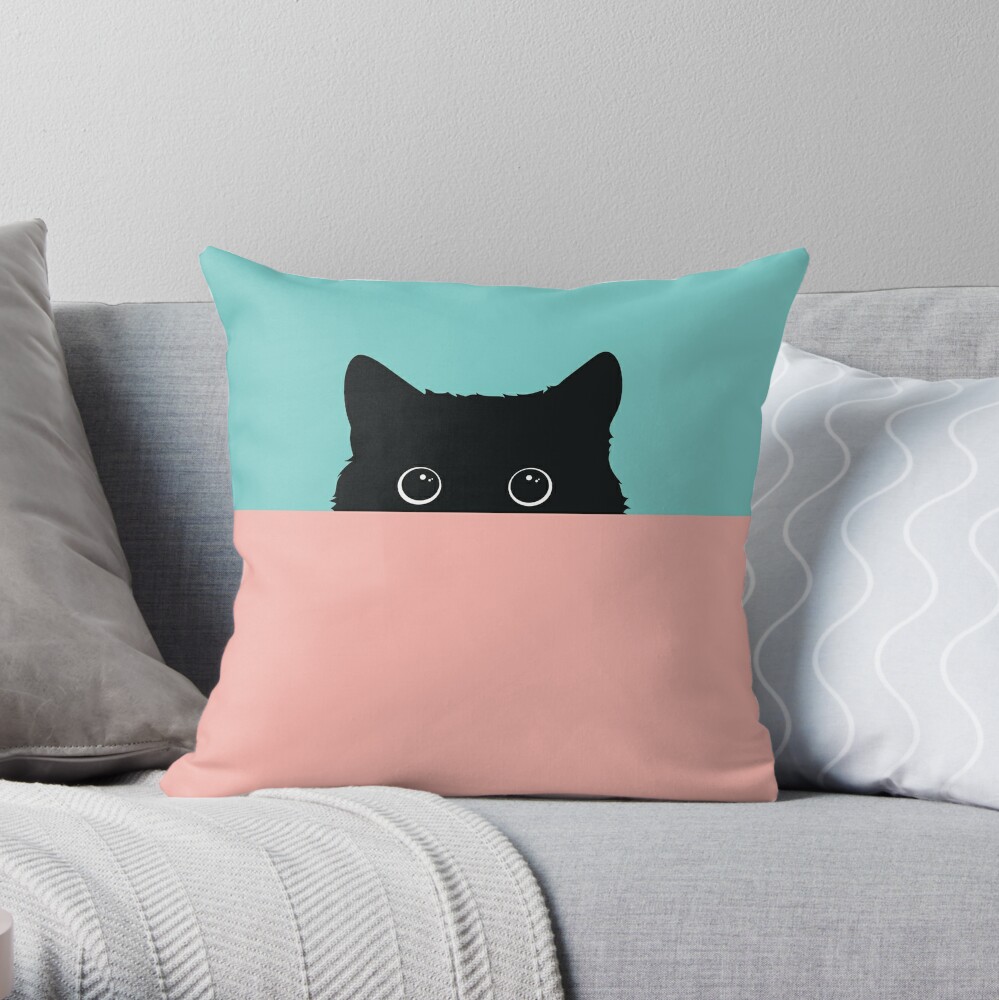 Peeping Black Cat In Retro Color Combo Throw Pillow For Sale By Catologica Redbubble