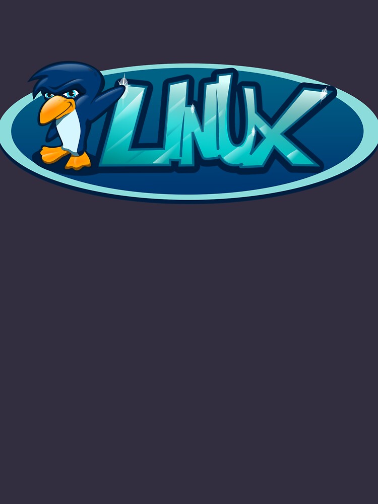 Linux Penguin Standing Next to Ice Blue Linux Logo by sketchtodigital