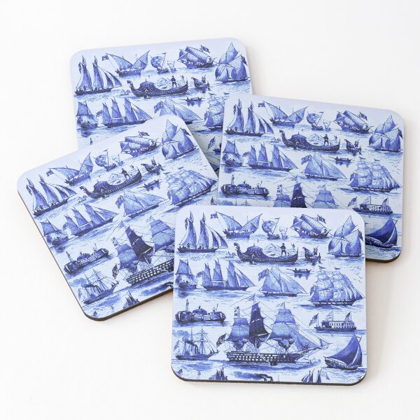 Item preview, VINTAGE SAILING VESSELS AND SHIPS,Navy Blue Nautical Collection designed and sold by BulganLumini.