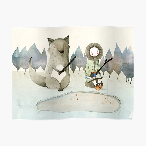 The Little Inuit Girl And The Wolf Poster