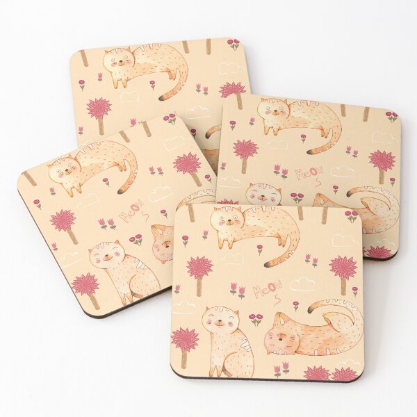 Orange Cat Pattern Coasters (Set of 4)