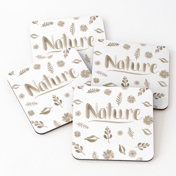 Item preview, Sepia Watercolor Brush Lettering - Nature with Leaves and Flowers on White designed and sold by Karen McFarland.