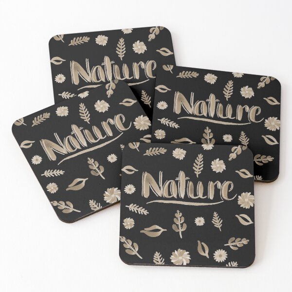 Item preview, Sepia Watercolor Brush Lettering - Nature with Leaves and Flowers on Black designed and sold by Karen McFarland.