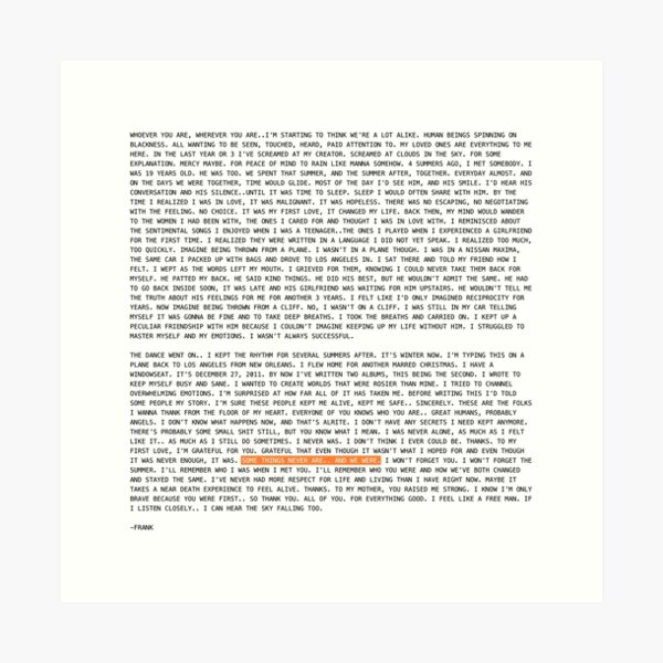 Vista previa del artículo con la obra «Carta abierta de Frank Ocean», diseñado y vendido por youvebeeneaton.