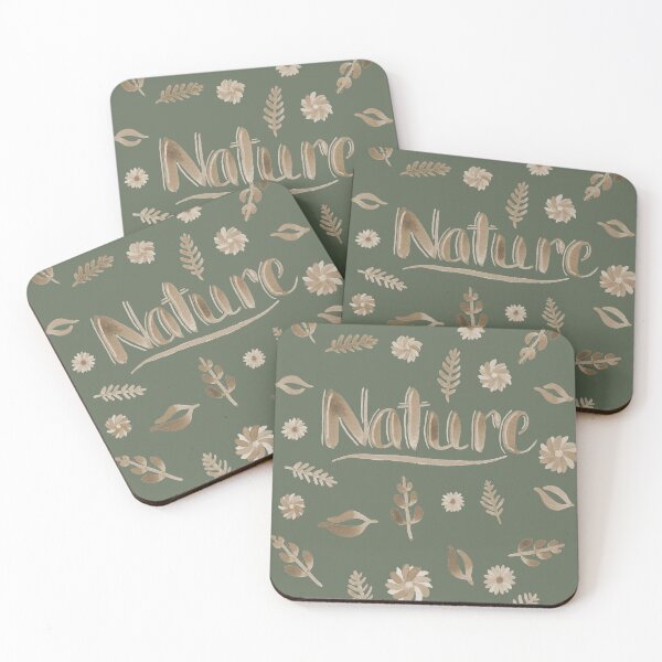 Item preview, Sepia Watercolor Brush Lettering - Nature with Leaves and Flowers on Olive Green designed and sold by Karen McFarland.