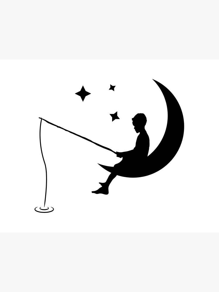 Boy Fishing Off the Moon - Black Art Board Print for Sale by