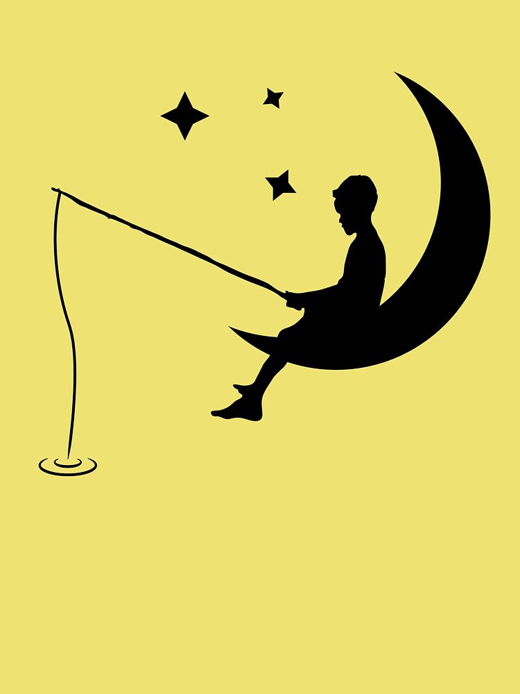 Boy Fishing Off the Moon - Black Art Print for Sale by ellipsedCo