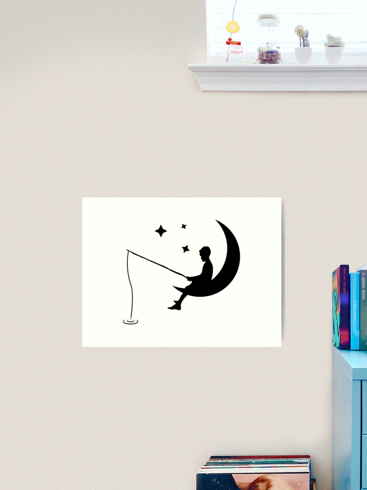 Boy Fishing Off the Moon - Black Art Print for Sale by ellipsedCo