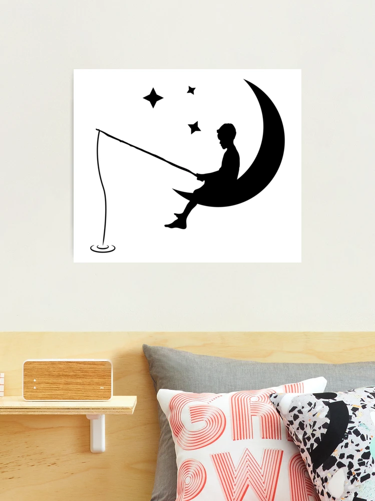 Boy Fishing Off the Moon - Black Photographic Print for Sale by