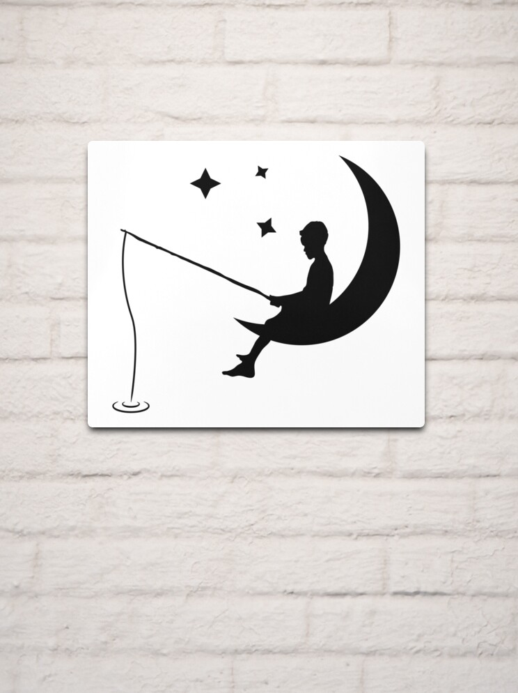 Boy Fishing Off the Moon - Black Metal Print for Sale by ellipsedCo