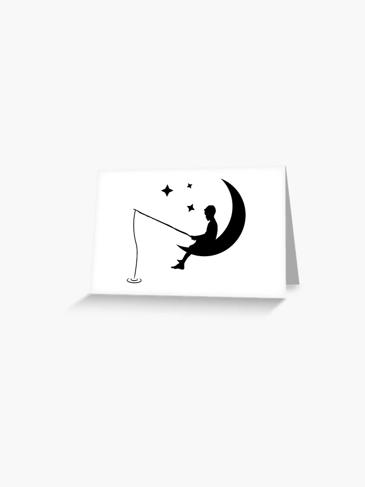 Boy Fishing Off the Moon - Black Greeting Card for Sale by ellipsedCo