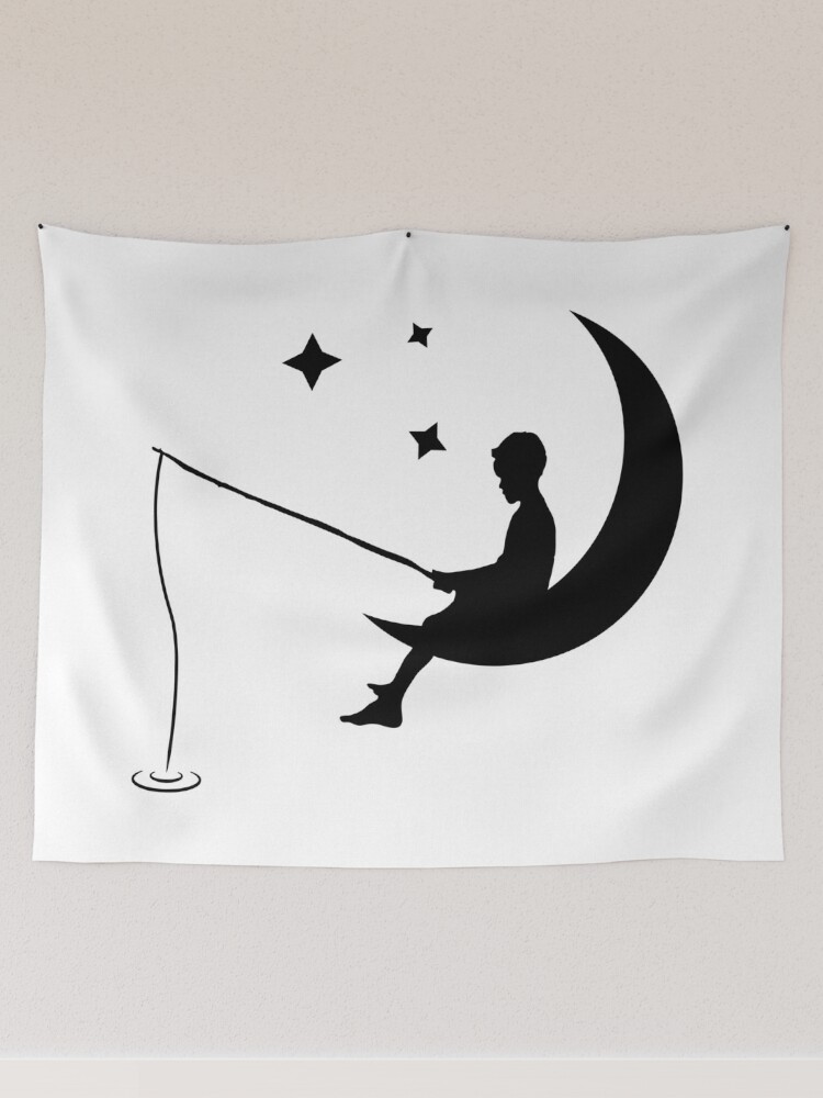 Boy Fishing Off the Moon - Black Tapestry for Sale by ellipsedCo